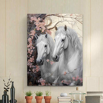 Картина Пара білих коней Красиві коні Настінний декор для інтер'єру Друк на полотні 60х46см