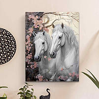 Картина Пара білих коней Красиві коні Настінний декор для інтер'єру Друк на полотні 60х46см, фото 3