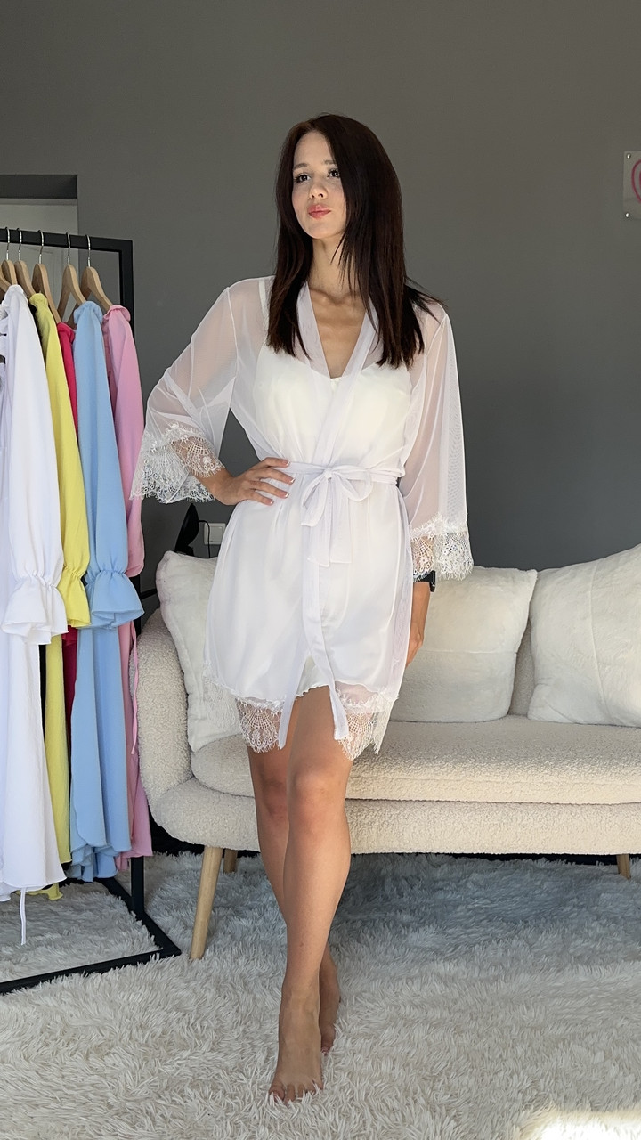 Халат жіночий сіточка з мереживом Білий, фото 1