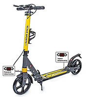Дитячий самокат Scale Sports SS-04 для підлітків і дорослих жовтий колір з дисковим гальмом , флягоутримувачем та підніжкою і LED-