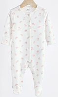 Дитячий чоловічок-сліп Next з закритими ніжками 3-6міс (68см), 100% бавовна, 1 шт (білий із зайцями)