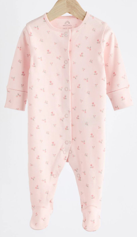 Дитячий чоловічок-сліп Next з закритими ніжками 1-3 міс (62см), 100% бавовна, 1 шт (рожевий з принтом), фото 1