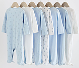 Дитячий чоловічок-сліп Next з закритими ніжками 0-1 міс (56см), 100% бавовна, 1 шт (блакитний смужка), фото 2