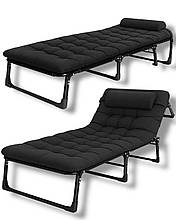 Розкладне ліжко з матрацом і подушкою Leobro до 150 кг чорний, розкладачка шезлонг