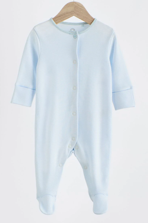 Дитячий чоловічок-сліп Next з закритими ніжками 0-1 міс (56см), 100% бавовна, 1 шт (блакитний смужка), фото 1