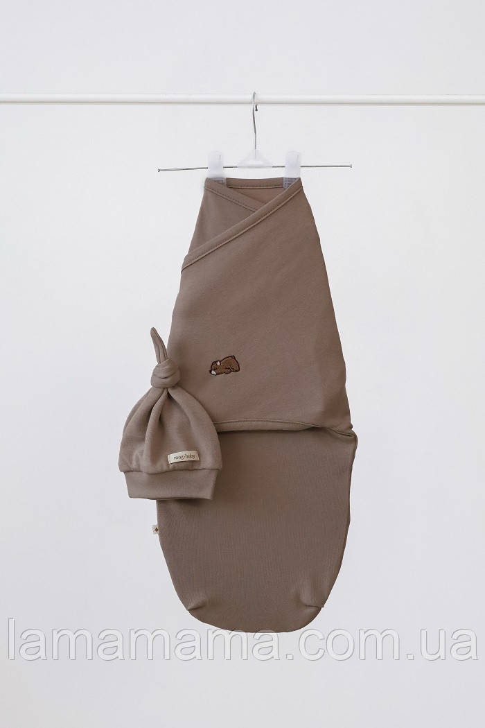 Євро пелюшка 0-3 міс. кокон на липучках з шапочкою Purl Ведмедик, фото 1