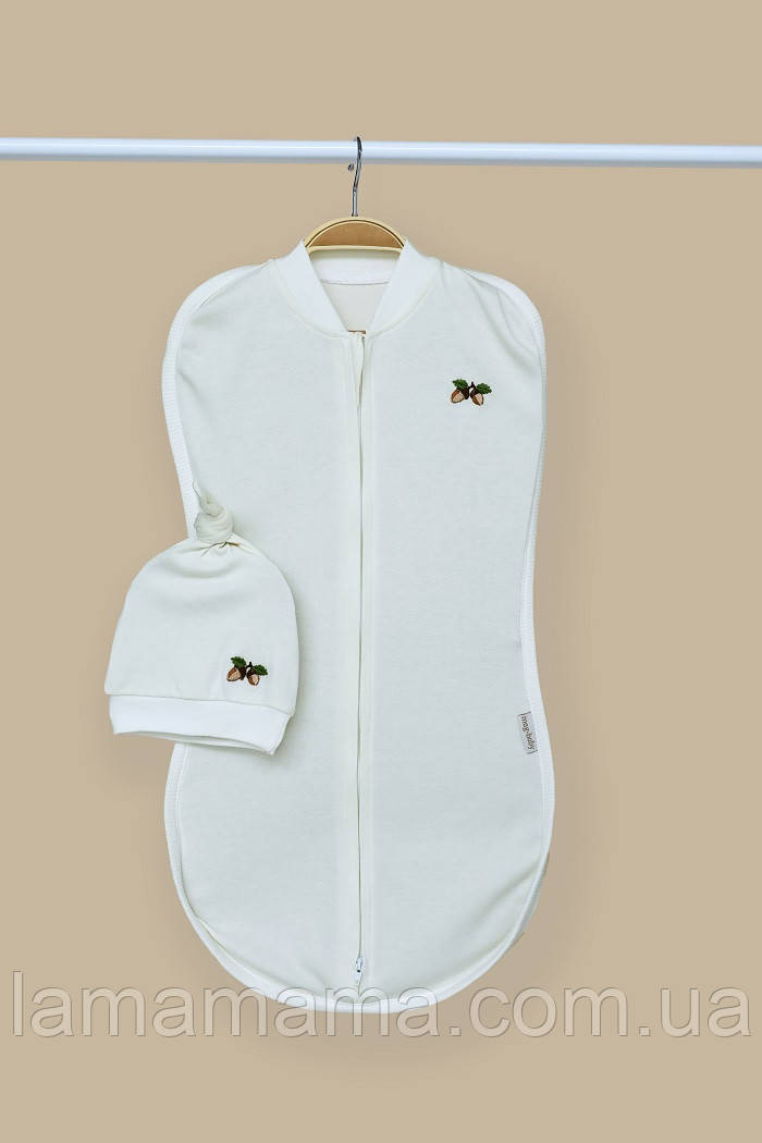 Євро пелюшка 0-3 міс. кокон на блискавці з шапочкою Purl Жолуді, фото 1