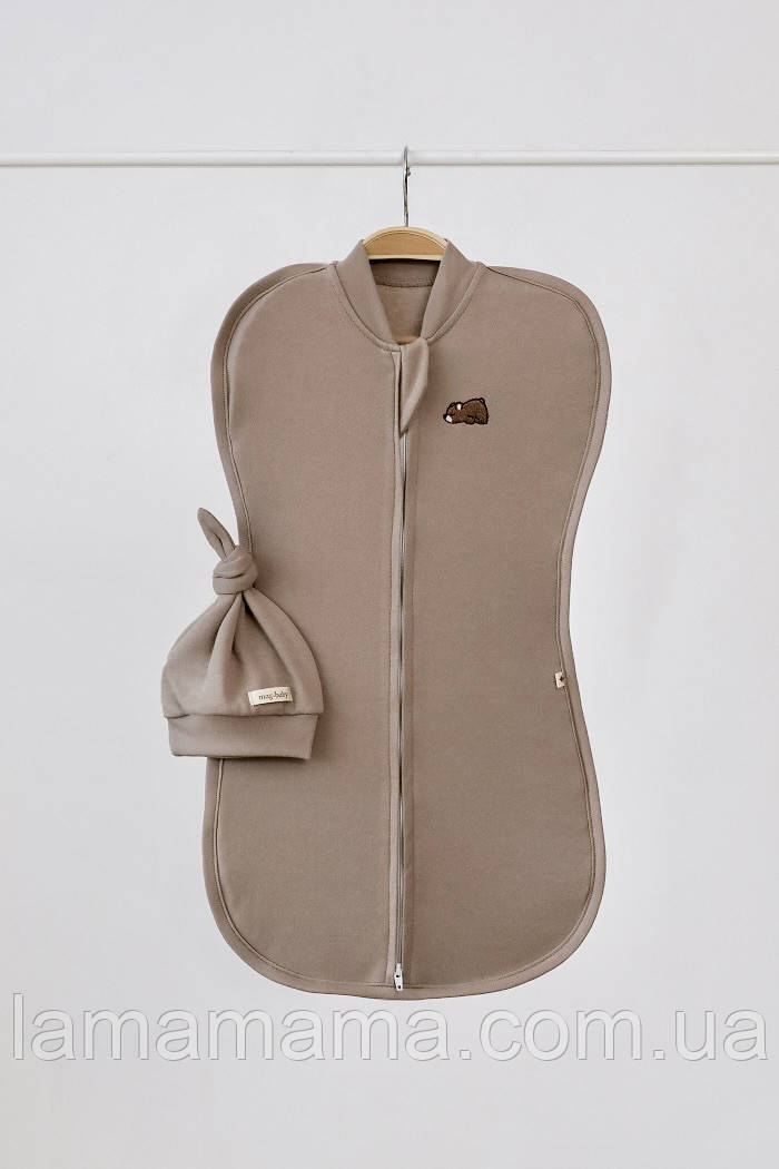 Євро пелюшка 0-3 міс. кокон на блискавці з шапочкою Purl Ведмедик, фото 1