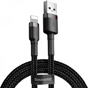 Кабель Baseus USB Lightning 2.4A Cafule (CALKLF-BG1) gray/black 1m, фото 1