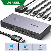 KVM-перемикач Ugreen Switch CM732  USB-C KVM комутатор 2xPC 2x монітора, 4K@60Hz, PD100W USB HDMI перемикач