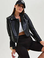 Коротка куртка косуха оверсайз з екошкіри No2315