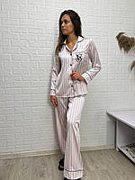 Стильний жіночий костюм для дому, сорочка штани, шовкова у полоску