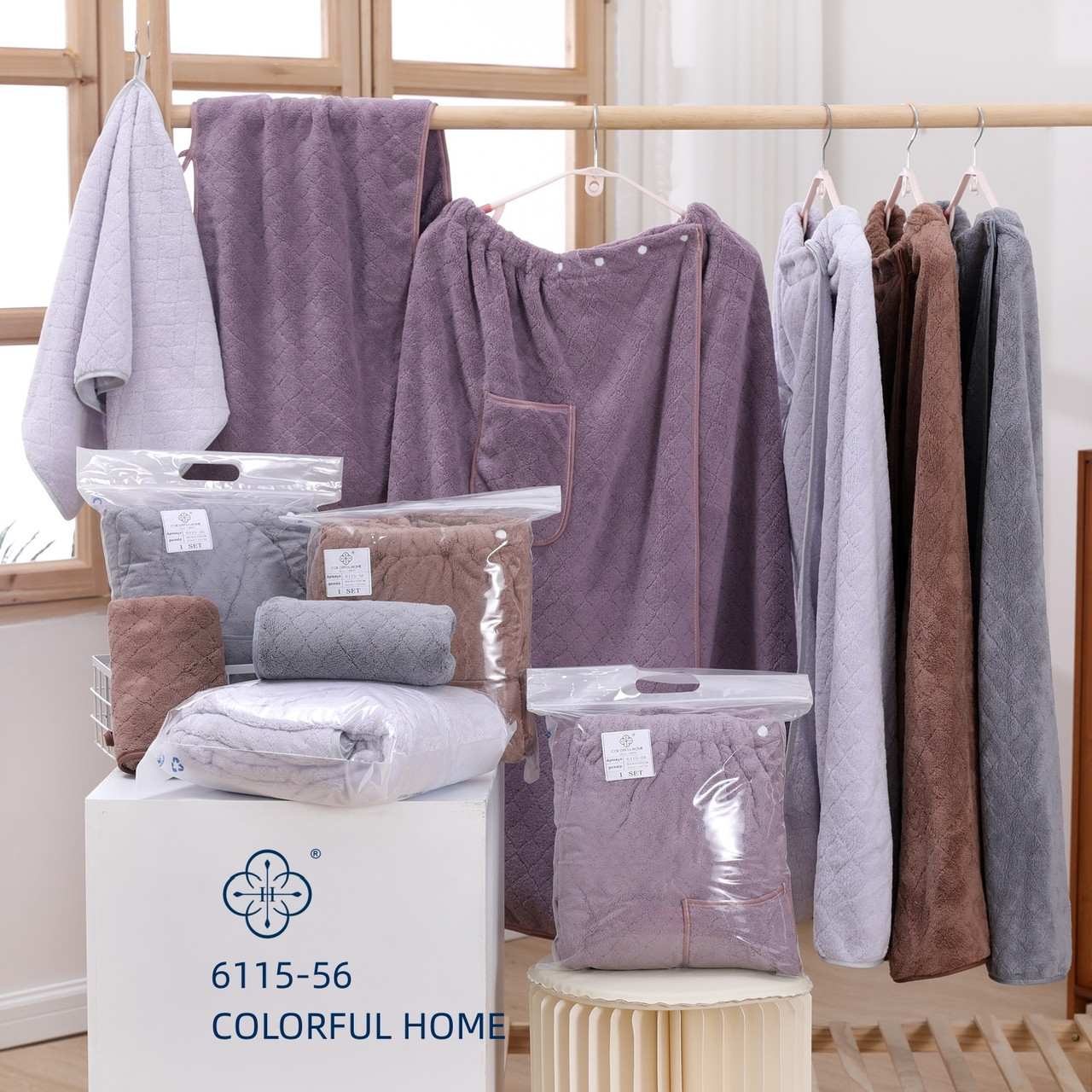 Набір 2в1 для лазні сауни рушник халат на гумці + рушник для обличчя, фото 1