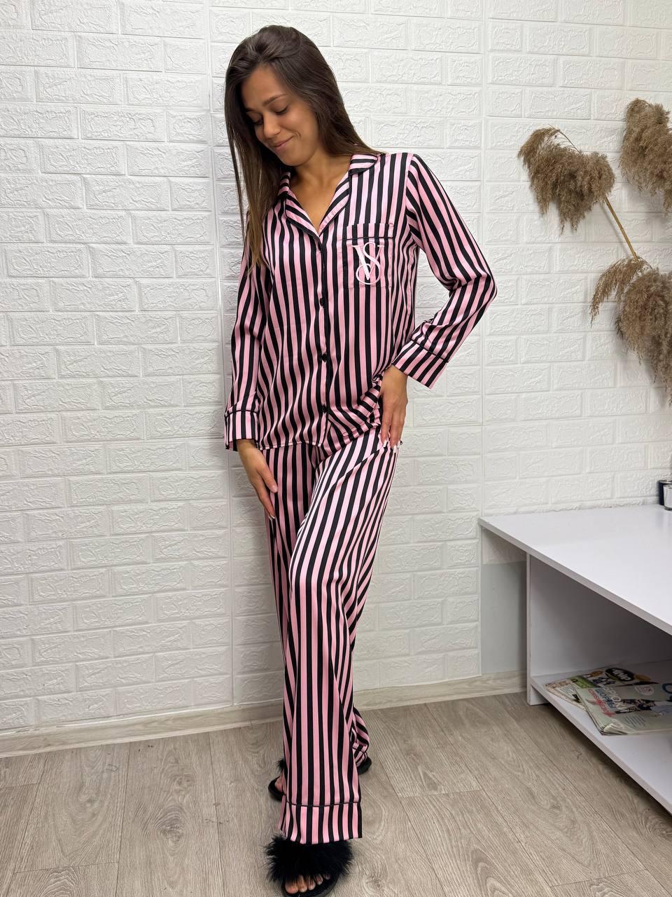 Стильний жіночий костюм сорочка штани шовк у полоску, фото 1