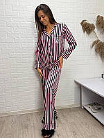 Стильний жіночий костюм сорочка штани шовк у полоску