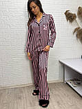 Стильний жіночий костюм сорочка штани шовк у полоску, фото 2