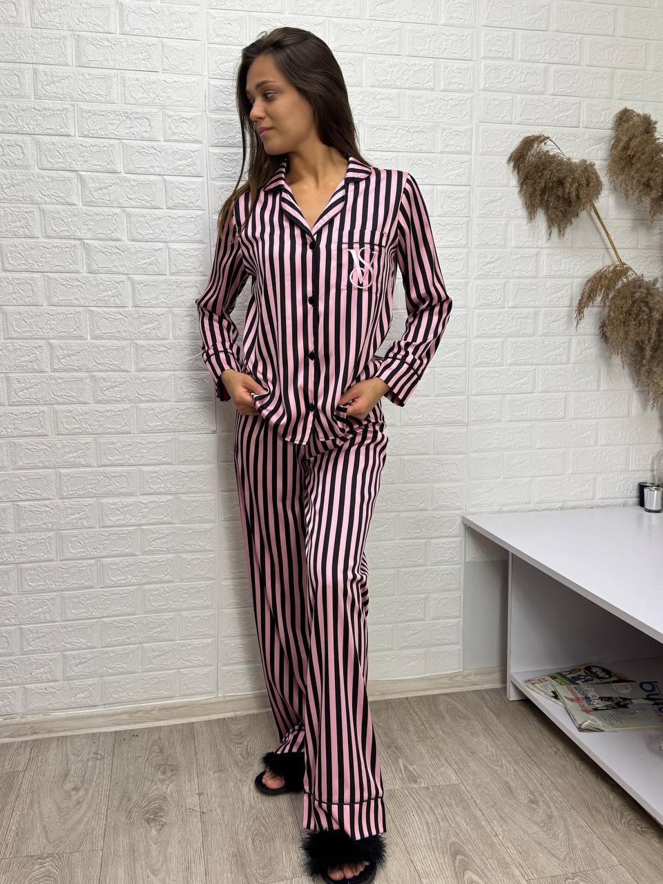 Стильна жіноча піжама рубашка штани у полоску, фото 1