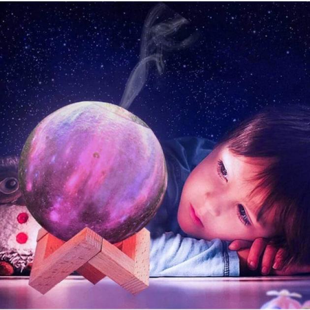 Настільний світильник нічник 3D місяць 13 см із зволожувачем повітря, космос