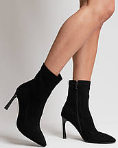 Ботильйони на шпильці Aiformaria 86709 чорний замша велюр, фото 4