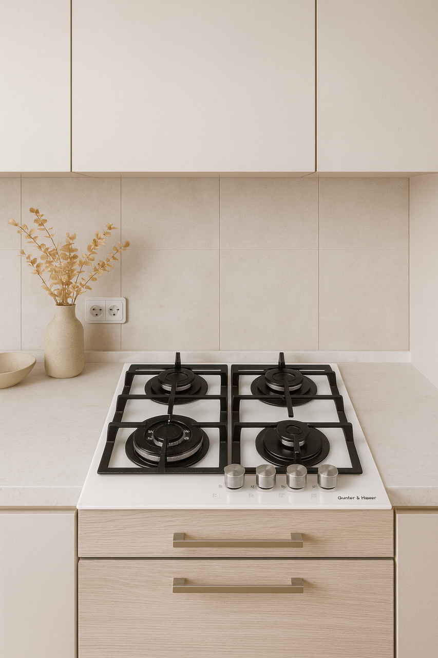 Стильна варильна поверхня газова Gunter & Hauer GL 64 TW, біле скло, 60 см, фото 1