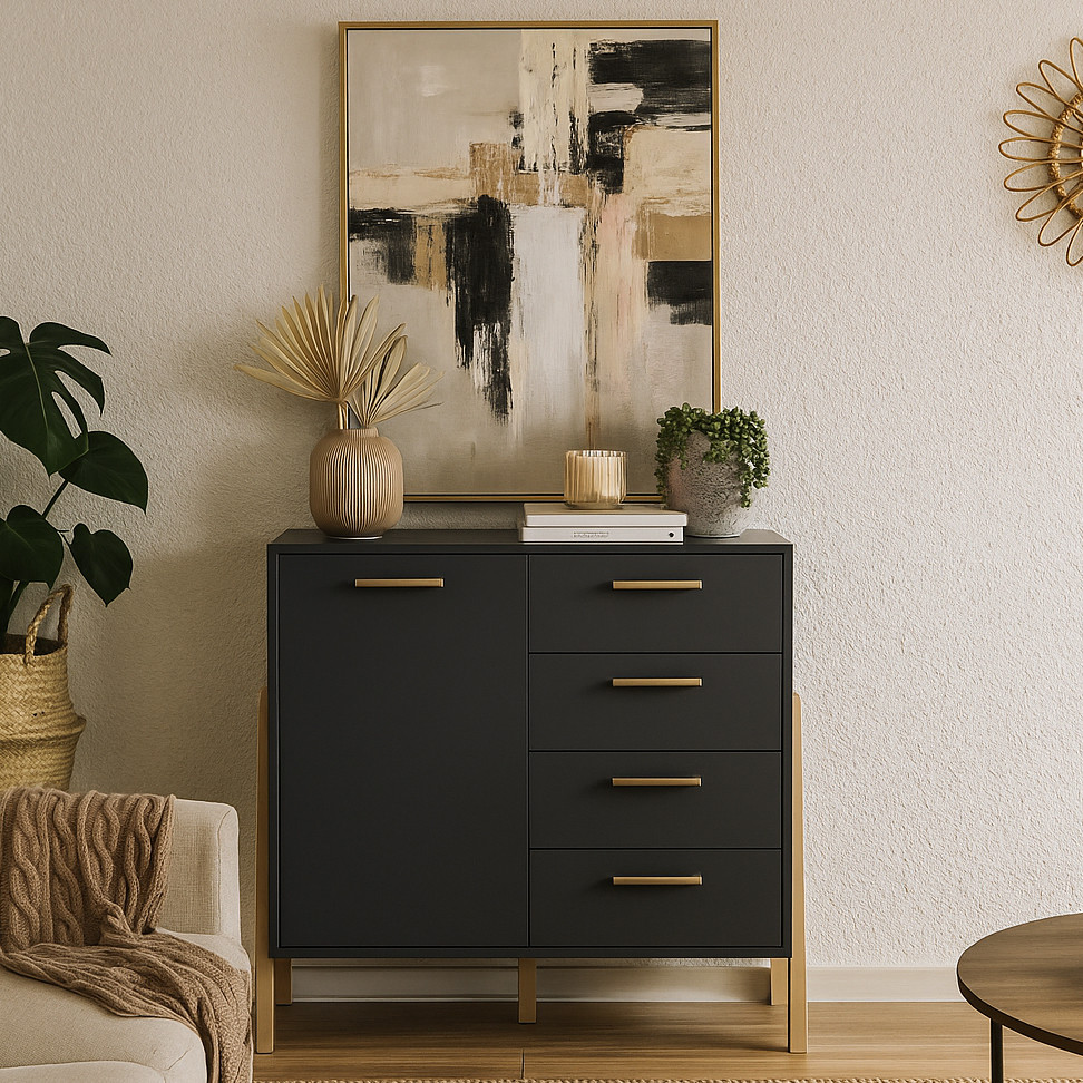 Стильний комбінований комод 1 метр сірий на ніжках з дверцятами та шухлядами у вітальню зал ДСП Belle VMV Holding, фото 1