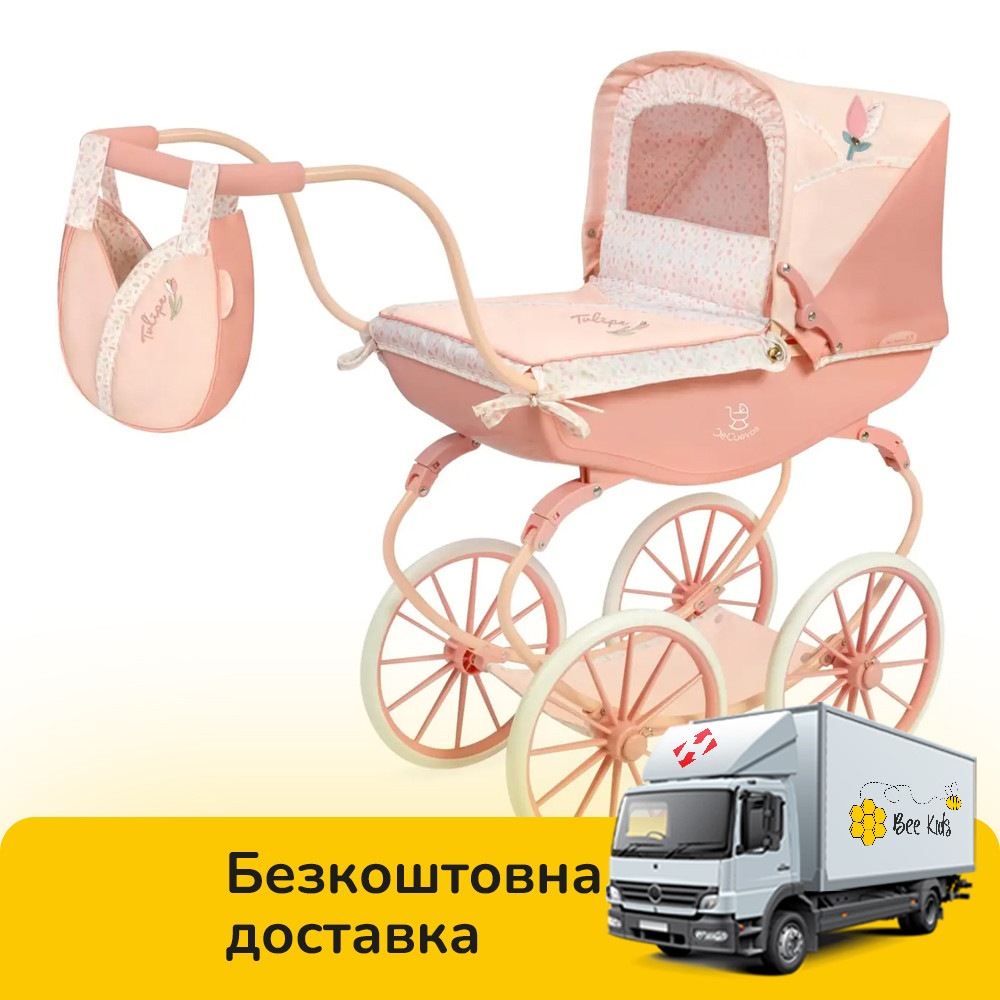 Коляска для ляльок DeCuevas Tulipe Vintage з сумочкою (розмір ш28-д80-в70см) 87074 Рожева, фото 1