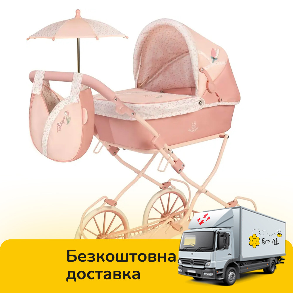 Коляска для ляльок DeCuevas Tulipe з сумочкою та парасолькою (розмір ш42-д80-в93см) 81074 Рожева, фото 1