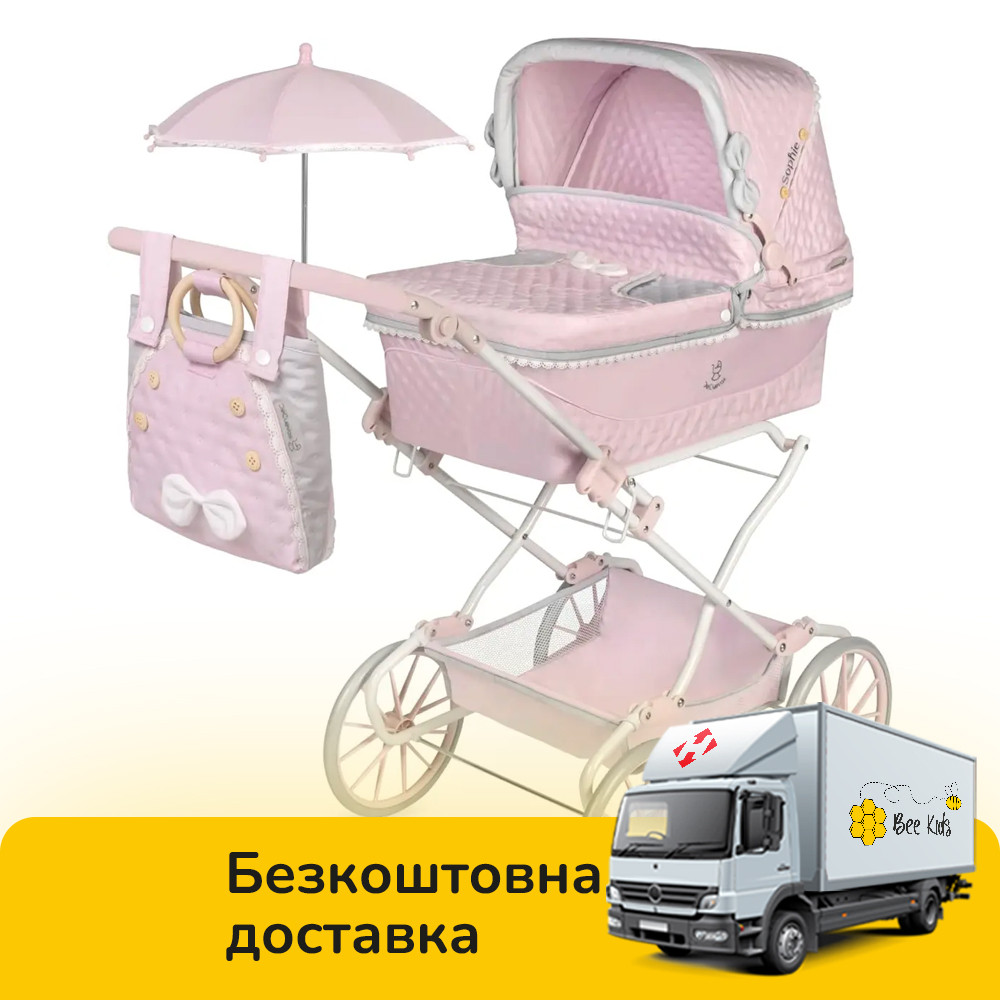 Коляска для ляльок DeCuevas Sophie з сумочкою та парасолькою (розмір ш40-д90-в105см) 82075 Рожева, фото 1