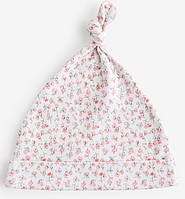 Дитяча шапочка NEXT з вузликом для новонароджених 0-3 місяців, 1шт (білий з квітами)