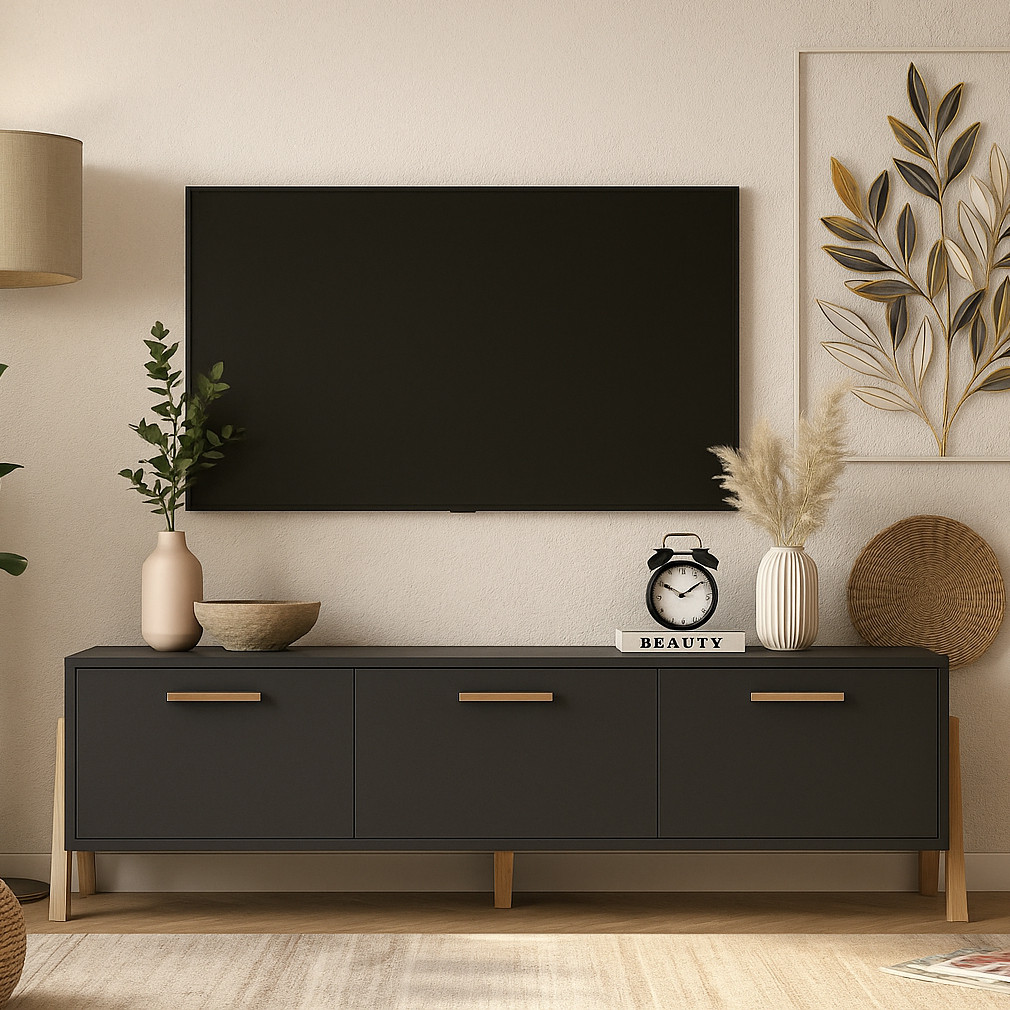 Стильна підлогова тумба під телевізор сіра 150 см з дверцятами на ніжках у спальню вітальню Бель ВМВ Холдинг