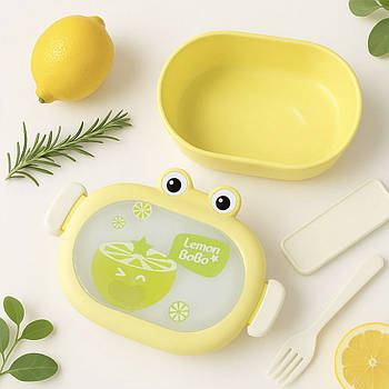 Пластиковий ланч-бокс + столові прибори на 1л, Жовтий / Ланч бокс / Контейнер для їжі / Бокс для ланчу