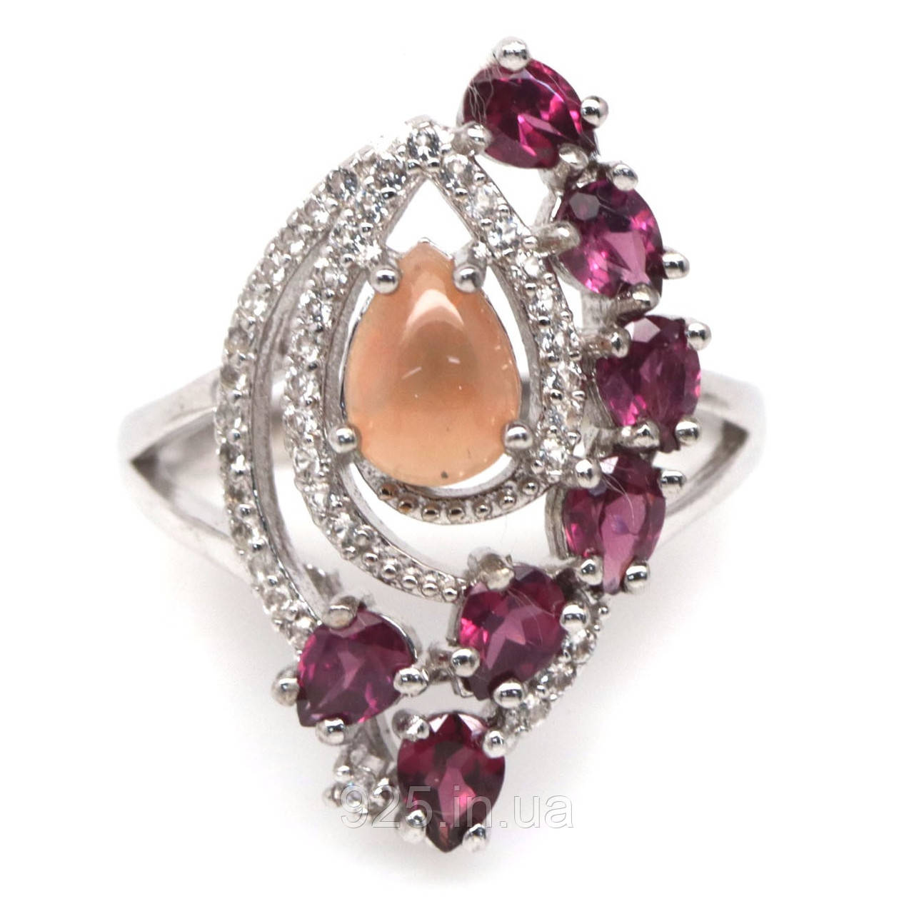 Каблучка. Натуральний опал і гранат родоліт. Срібло 925., фото 1