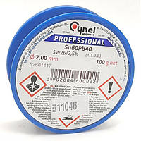 Припій Cynel з флюсом 100гр 2мм Sn60Pb40
