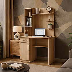 Маленький письмовий робочий стіл 100 см для ноутбука з надбудовою і тумбою Е-06 Київський Стандарт дуб сонома