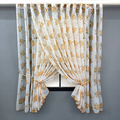 Кухонний комплект (320х170см.), шторки з підв'язками. Колір білий з помаранчевим. Код 101к 52-1209