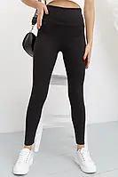 Жіночі молодіжні лосини в рубчик з подвійним поясом, Демисезонні лосини в мілкий рубчик, Лосини широкий пояс висока посадка