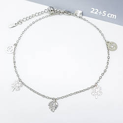 Браслет на ногу Якір з ажурними підвісками, р.22+5; медичне золото Xuping, родій