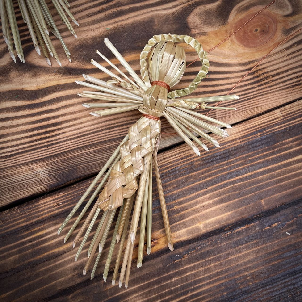 Соломяний ангел 11 см, соломяна іграшка на ялинку, оберіг на Різдво