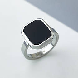 Кільце Печатка із чорною вставкою, р.16.5; р.18; р.19; р.20; нержавіюча сталь, stainless steel, під срібло