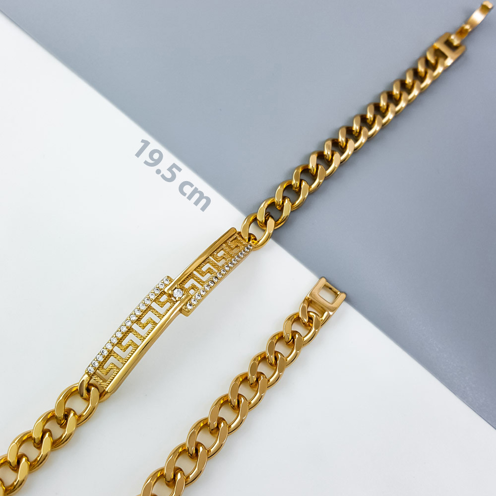 Браслет з грецьким візерунком та розсипом каміння, р.19,5; медзолото Xuping, позолота 18К, фото 1