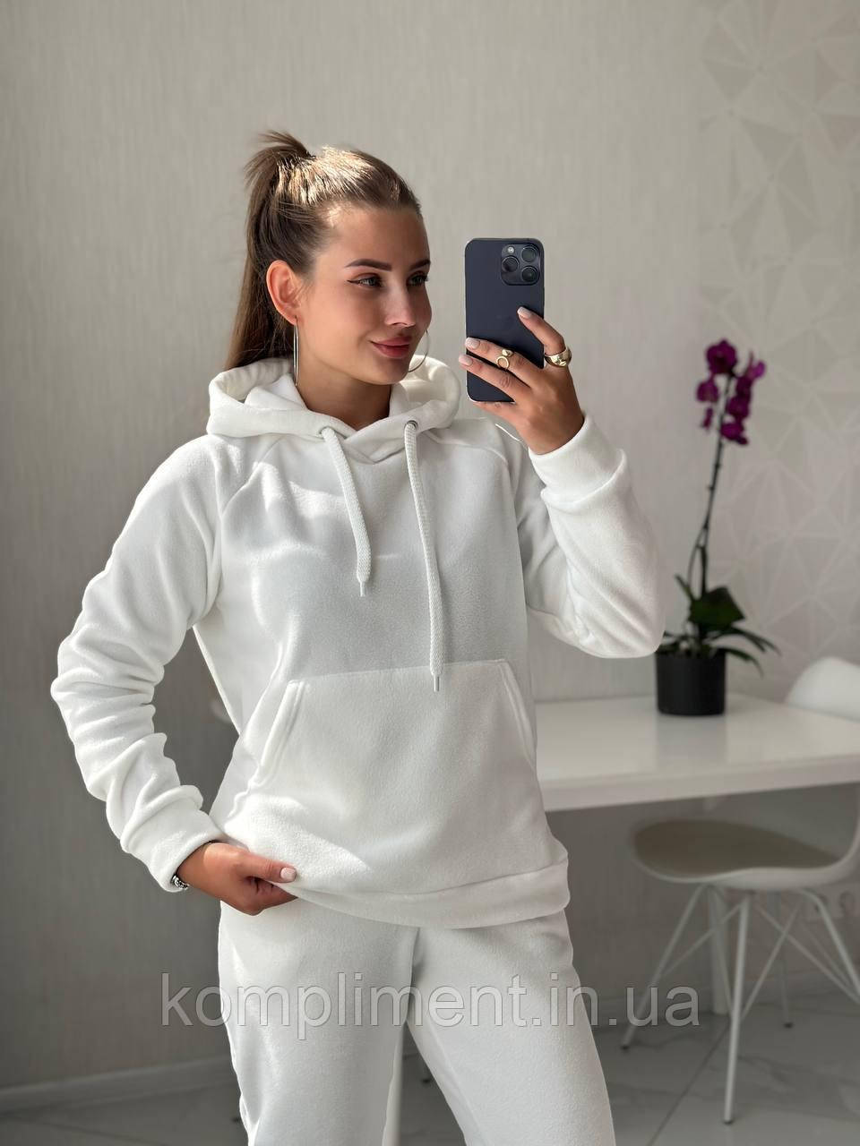 Жіночий модний флісовий спортивний костюм, білий SE — 204 Ф