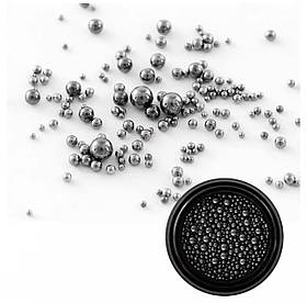 Чорні металеві бульйонки-кульки різних розмірів для 3D дизайну на нігтях