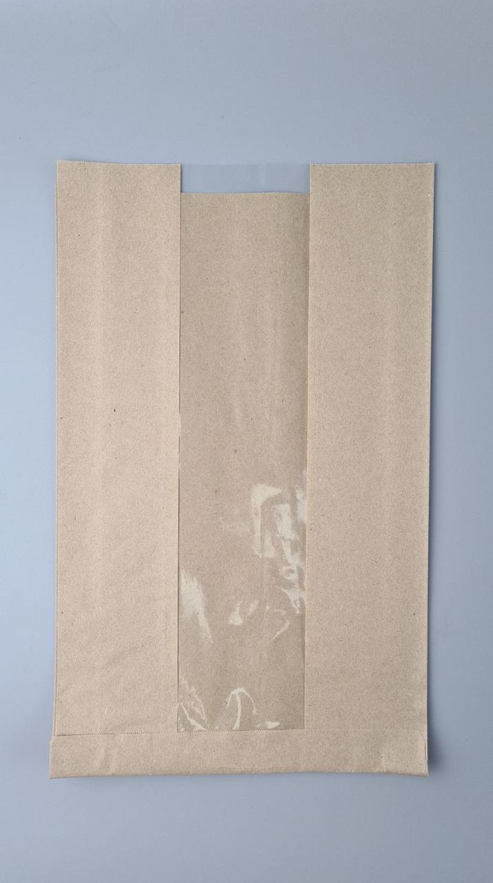 Бумажные пакеты крафт с прозрачным окошком 220х50х360, 40г/м2, окно 80 (100 шт), фото 1