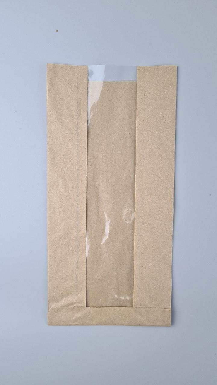 Бумажные пакеты крафт с прозрачным окошком 150х40х310, 40г/м2, окно 50 (100 шт), фото 1