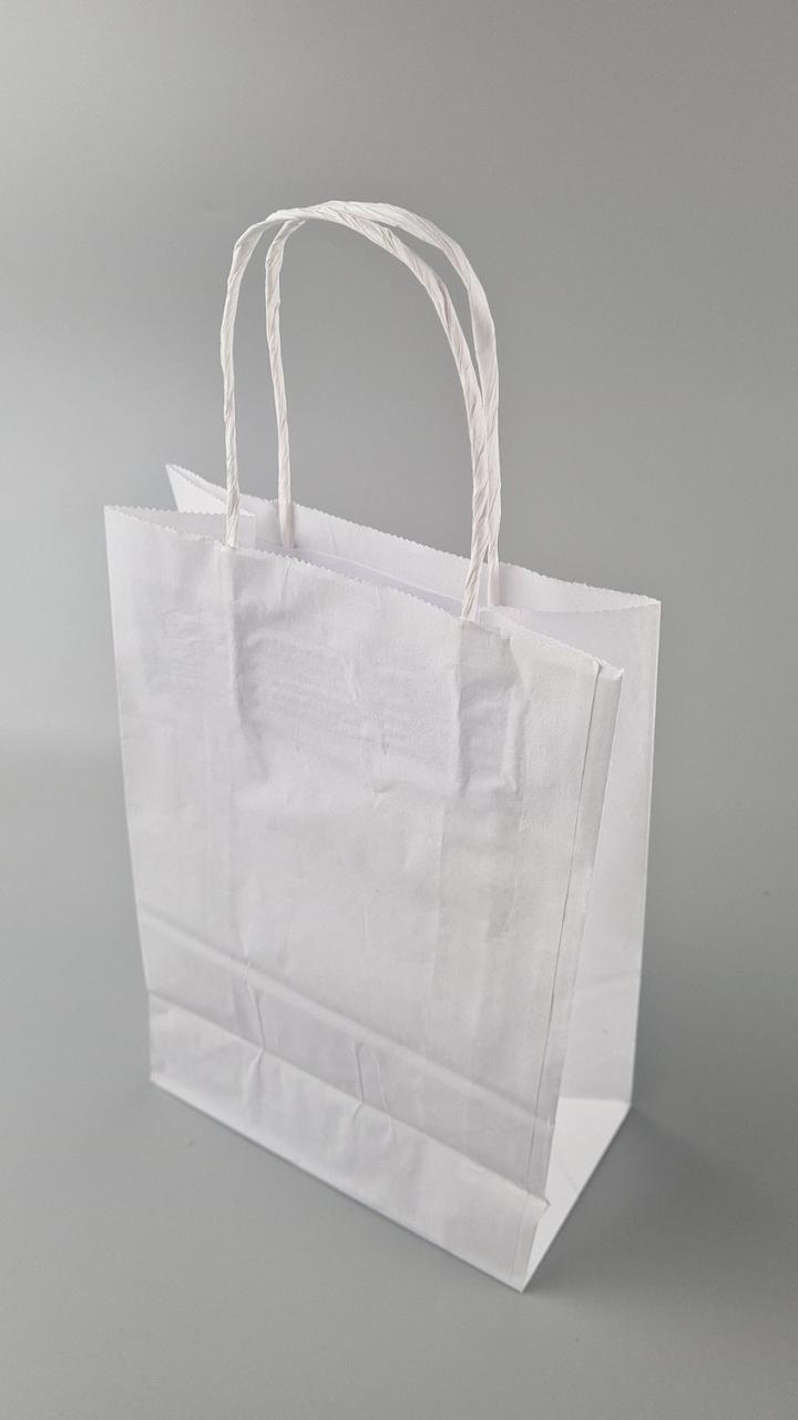 Пакет с ручками бумажный крафт белый 170х90х240, 70г/м2 (25 шт), фото 1