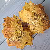 Лист клена осінній подвійний тканина. 9 на 10 см. Жовтий. 10 шт., фото 2