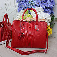 Шкіряна сумка жіноча елегантна класична під рептилію червона натуральна шкіра