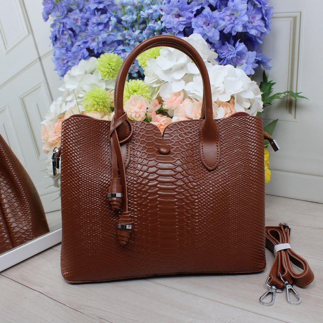Шкіряна сумка жіноча елегантна класична під рептилію руда натуральна шкіра
