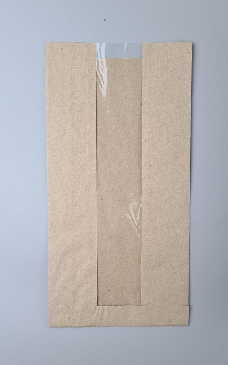 Бумажные пакеты крафт с прозрачным окошком 170х50х340, 40г/м2, окно 50 (100 шт), фото 1