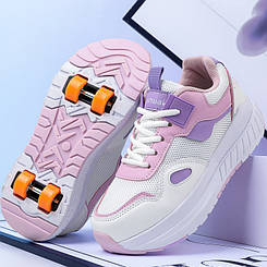 Роликові кросівки на 4 колесах, занурення у швидкісний екстрим, рожево-білі (RKL-47)